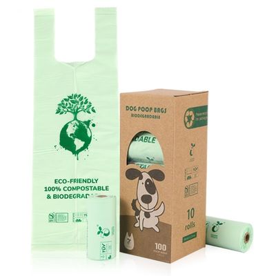 composteerbaar logo gedrukt kleurrijk huisdier hond afval vuilniszak plastic vuilniszak 100% biologisch afbreekbaar